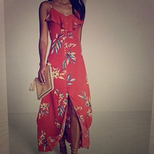 Floral Print Ruffle Button Front Maxi Dress